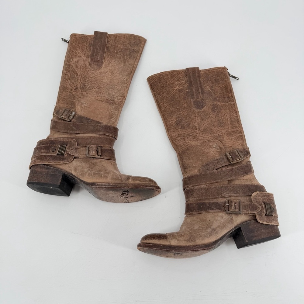 Freebird by Steven Dkota Brown Distressed Tall Western Boho Leather Boots 6 FLAW - Picture 7 of 9